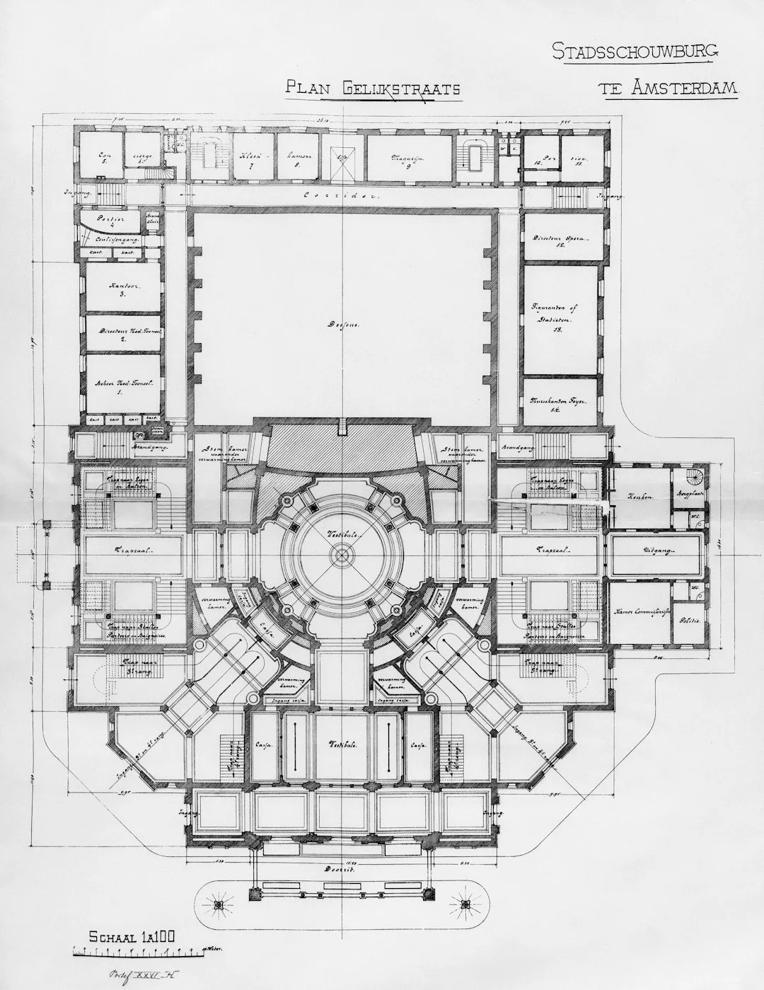 Historic architectural floor plan drawing from the Amsterdam City Archives